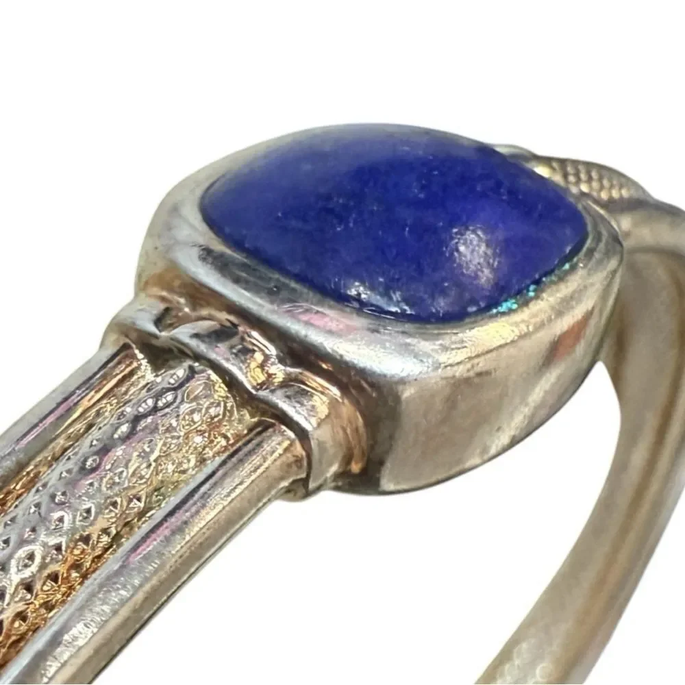 Boho Silver Bangle with Deep Lapis Stone – Artisan Style